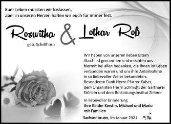Traueranzeige von LotharRoswitha RoßRoß von Südthüringer Presse