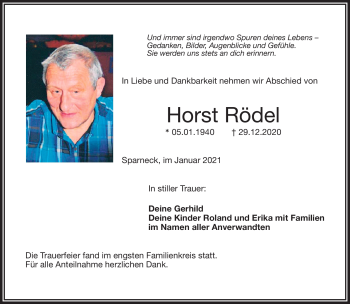 Traueranzeige von Horst Rödel von Frankenpost