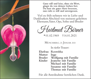 Traueranzeige von Hartmut Börner von Frankenpost