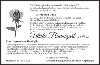 Traueranzeige von Ulrike Baumgart von Südthüringer Presse