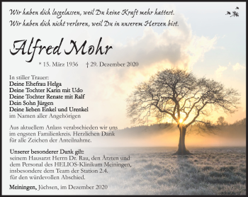 Traueranzeige von Alfred Mohr von Südthüringer Presse