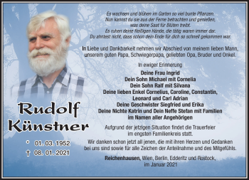 Traueranzeige von Rudolf Künstner von Südthüringer Presse
