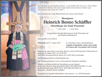 Traueranzeige von Heinrich Benno Schäffler von Frankenpost