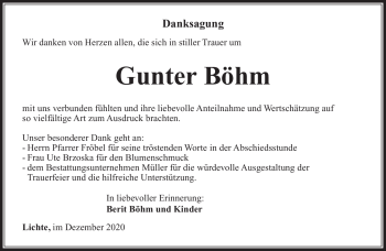 Traueranzeige von Gunter Böhm von Südthüringer Presse