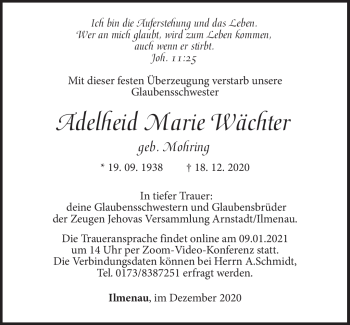 Traueranzeige von Adelheid Marie Wächter von Südthüringer Presse