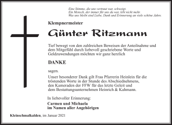 Traueranzeige von Günter Ritzmann von Südthüringer Presse
