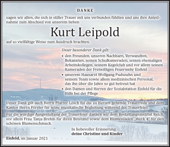 Traueranzeige von Kurt Leipold von Südthüringer Presse
