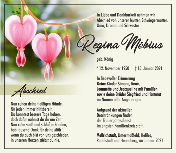 Traueranzeige von Regina Möbius von Südthüringer Presse