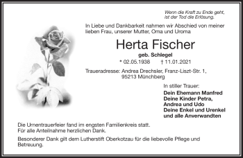 Traueranzeige von Herta Fischer von Frankenpost