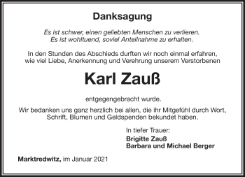 Traueranzeige von Karl Zauß von Frankenpost