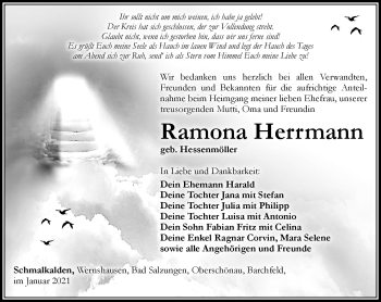 Traueranzeige von Ramona Herrmann von Südthüringer Presse