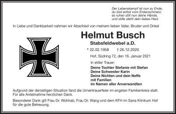 Traueranzeige von Helmut Busch von Frankenpost