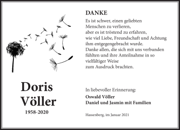 Traueranzeige von Doris Völler von Neue Presse Coburg