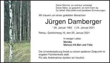 Traueranzeige von Jürgen Damberger von Frankenpost