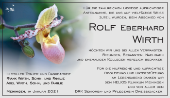 Traueranzeige von rolf Wirth von Südthüringer Presse