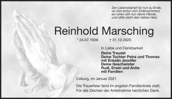 Traueranzeige von Reinhold Marsching von Neue Presse Coburg