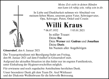 Traueranzeige von Willi Kraus von Neue Presse Coburg