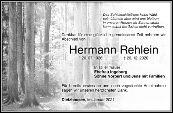 Traueranzeige von Hermann Rehlein von Südthüringer Presse