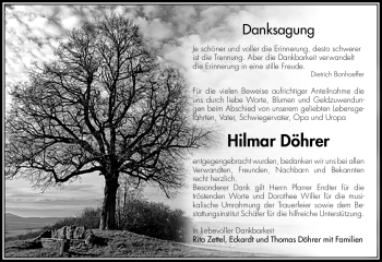 Traueranzeige von Hilmar Döhrer von Südthüringer Presse