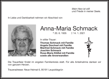 Traueranzeige von Anna-Maria Schmack von Frankenpost