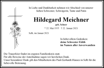 Traueranzeige von Hildegard Meichner von Frankenpost