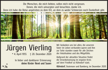 Traueranzeige von Jürgen Vierling von Südthüringer Presse