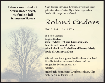 Traueranzeige von Roland Enders von Südthüringer Presse