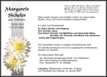 Traueranzeige von Margarete Scheler von Südthüringer Presse