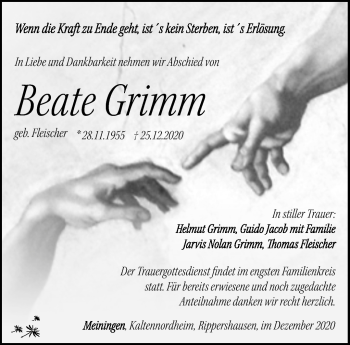 Traueranzeige von Beate Grimm von Südthüringer Presse