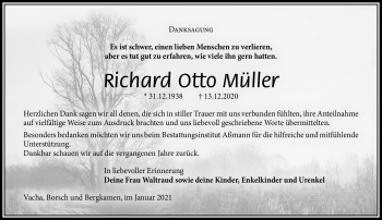 Traueranzeige von Richard Otto Müller von Südthüringer Presse