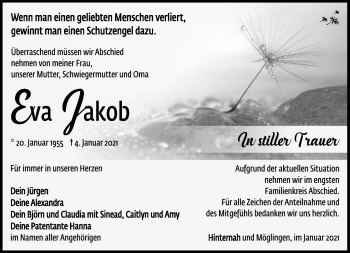 Traueranzeige von Eva Jakob von Südthüringer Presse