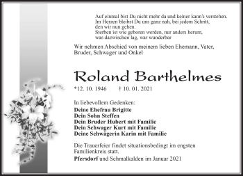 Traueranzeige von Roland Barthelmessw von Südthüringer Presse