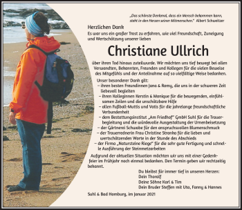 Traueranzeige von Christina Ullrich von Südthüringer Presse
