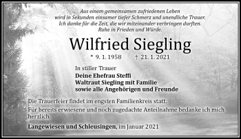 Traueranzeige von Wilfried Siegling von Südthüringer Presse