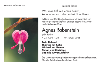 Traueranzeige von Agnes Rabenstein von Frankenpost