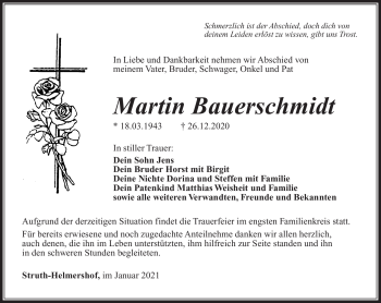 Traueranzeige von Martin Bauerschmidt von Südthüringer Presse