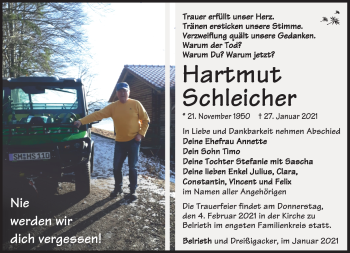 Traueranzeige von Hartmut Schleicher von Südthüringer Presse