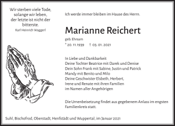 Traueranzeige von Marianne Reichert von Südthüringer Presse