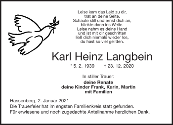 Traueranzeige von Karl Heinz Langbein von Neue Presse Coburg