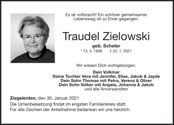 Traueranzeige von Traudel Zielowski von Neue Presse Coburg