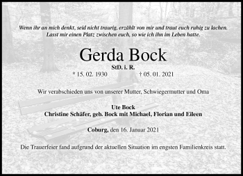 Traueranzeige von Gerda Bock von Neue Presse Coburg
