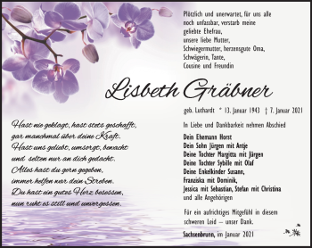 Traueranzeige von Lisbeth Gräbner von Südthüringer Presse