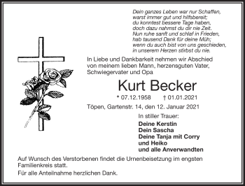 Traueranzeige von Kurt Becker von Frankenpost