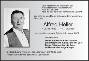 Traueranzeige von Alfred Heller von Frankenpost