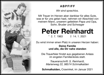 Traueranzeige von Peter Reinhardt von Südthüringer Presse