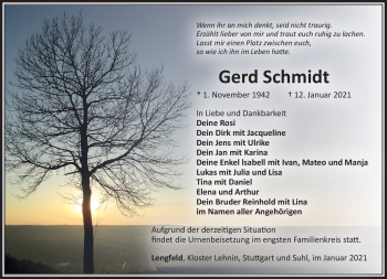 Traueranzeige von Gerd Schmidt von Südthüringer Presse