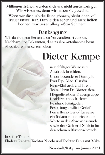 Traueranzeige von Dieter Kempe von Südthüringer Presse