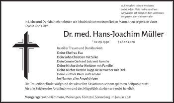 Traueranzeige von Hans-Joachim Müller von Südthüringer Presse