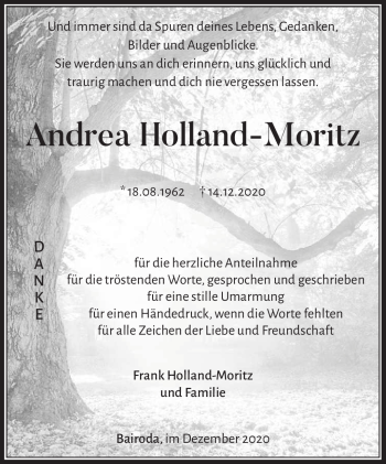 Traueranzeige von Andrea Holland-Moritz von Südthüringer Presse