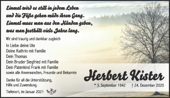 Traueranzeige von Herbert Kister von Südthüringer Presse